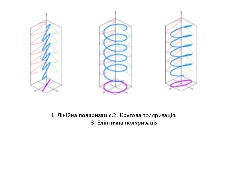 1. Лінійна поляризація.2. Кругова поляризація. 3. Еліптична поляризація